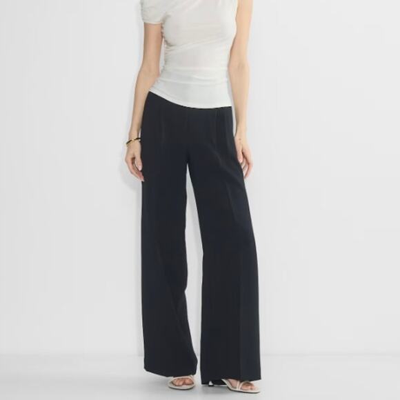 Aritzia Wilfred The Effortless Pant Black Crepette High-Waist Wide-Leg Trouser 8 - Picture 1 of 12